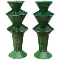 Antique Pair of French Green Tole Bouquet Holders
