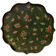 Very large Green tole painted and decorated tray.