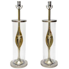 Pair of Mixed Metal and Lucite Laurel Lamps 8