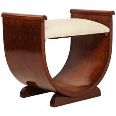 French Art Deco U-Form Walnut Bench with Upholstered Seat, circa 1930s