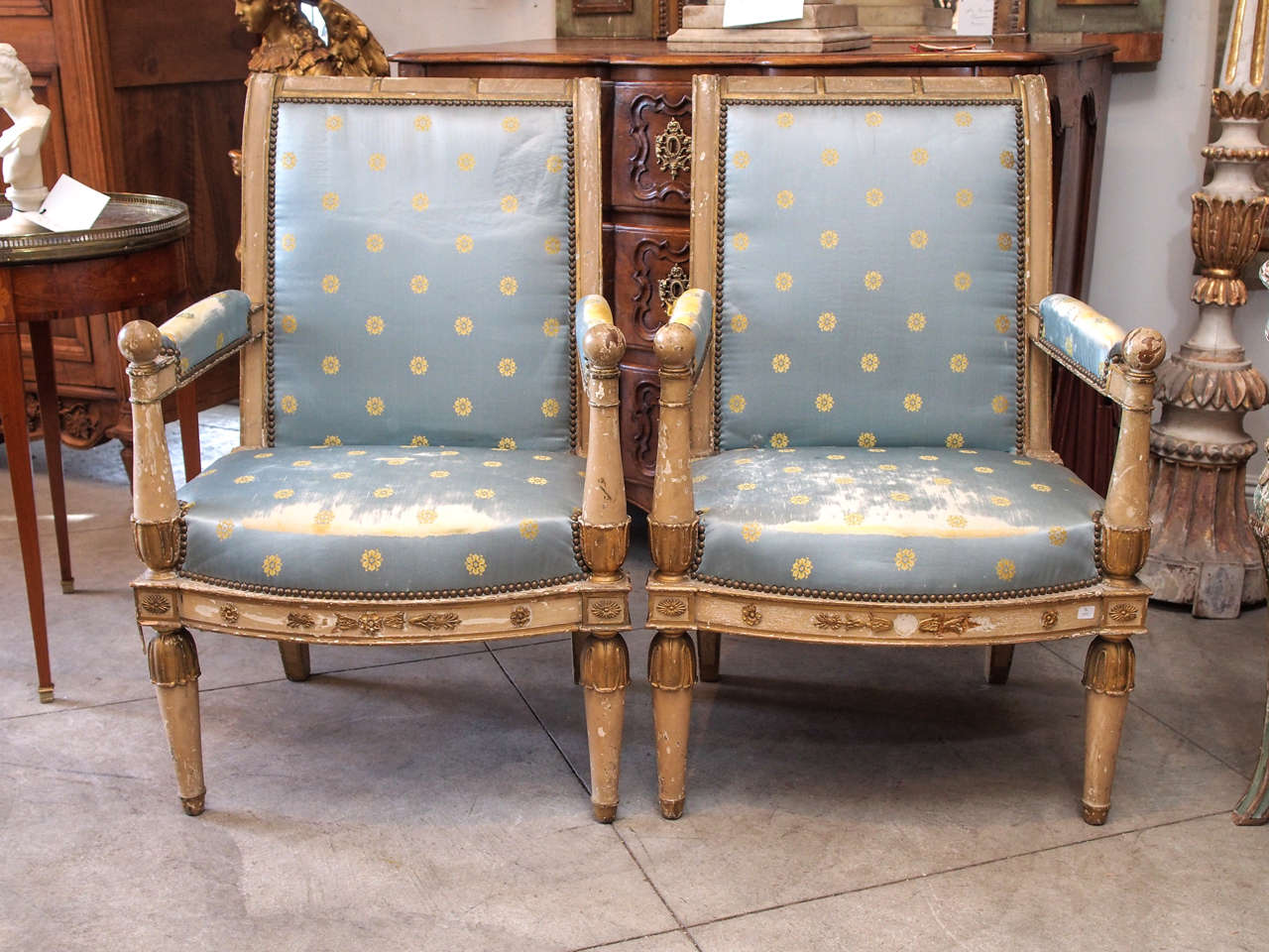 Beautifully carved and painted period consulate chairs.