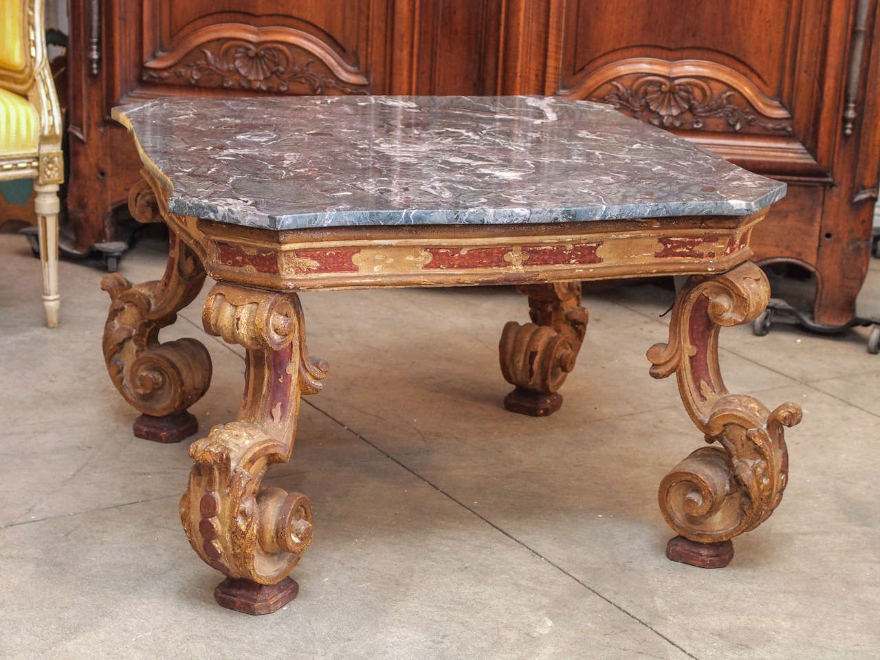 Italian coffee table with marble top.