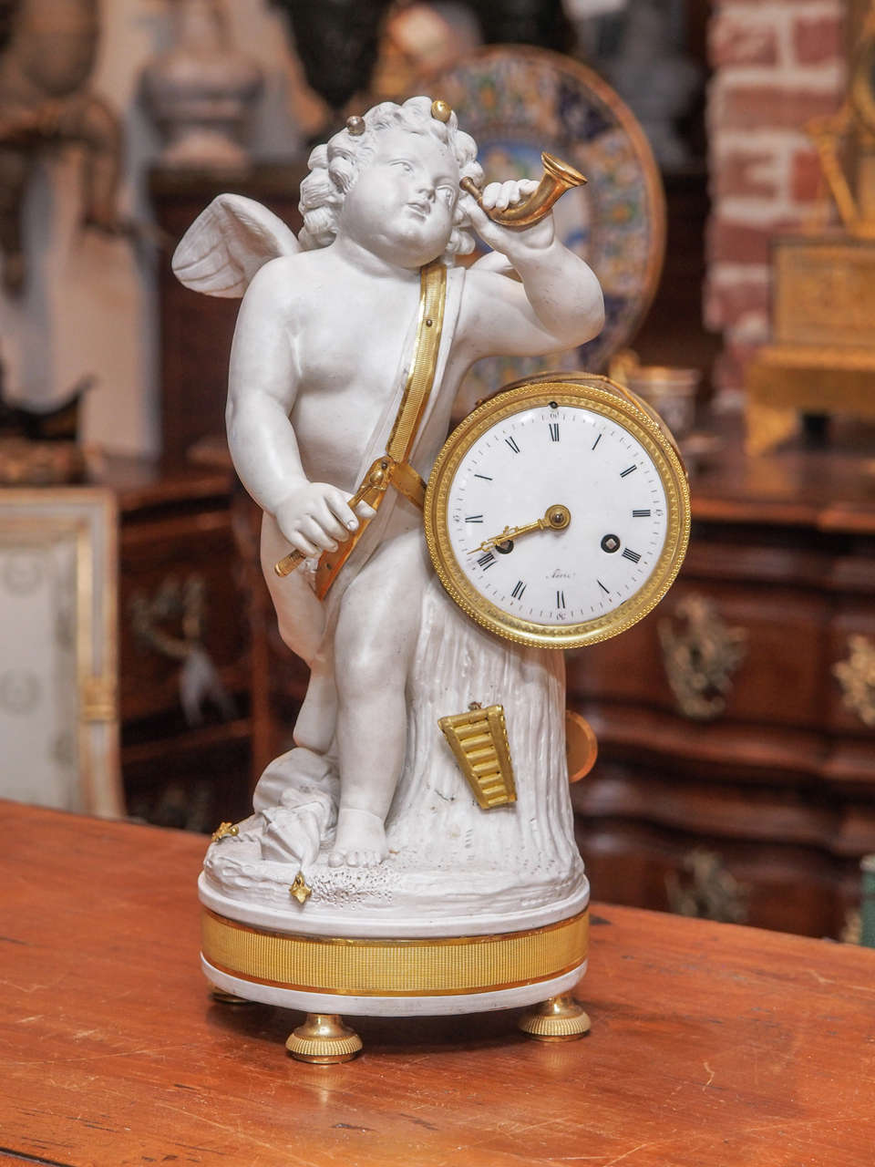 19th century figural bisque porcelain and bronze dore' clock.