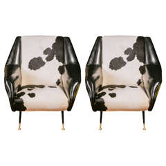 Pair of Leather and Cowhide Armchairs