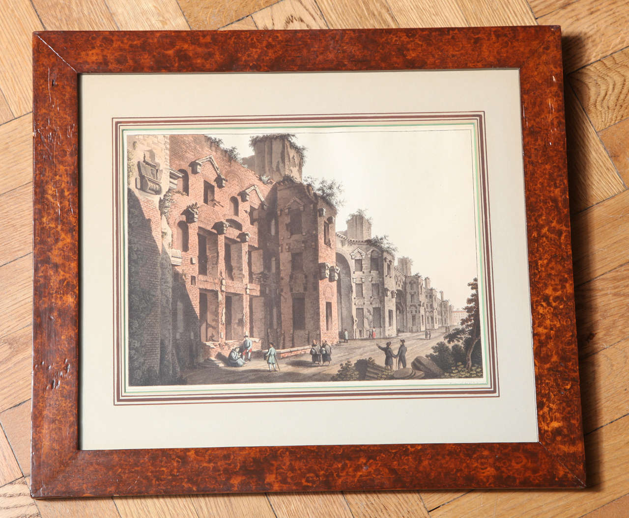 A Set of 3 Hand Colored Engraving Depicting Italian Ruins, Faux Bois Frame. For Sale 3