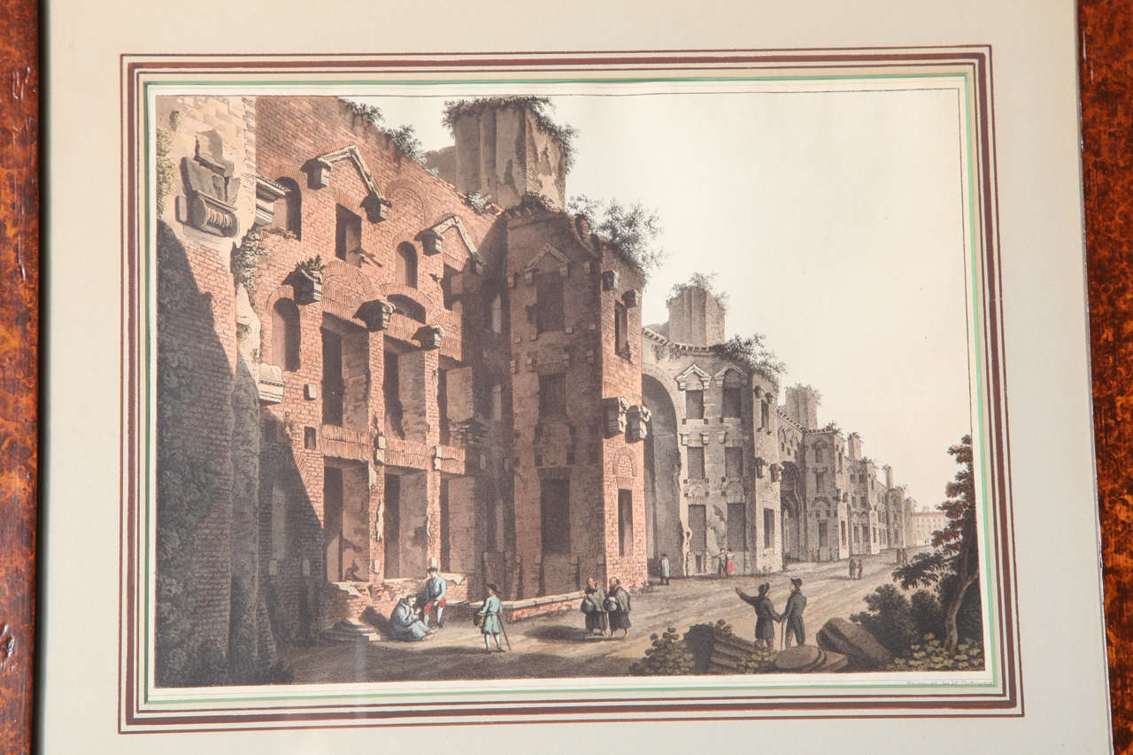 A Set of 3 Hand Colored Engraving Depicting Italian Ruins, Faux Bois Frame. For Sale 4