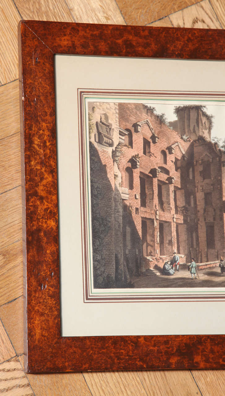 A Set of 3 Hand Colored Engraving Depicting Italian Ruins, Faux Bois Frame. For Sale 5