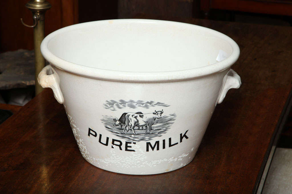 PURE MILK PAIL WITH COWS GRAZING HAND PAINTED UNDER THE GLAZE