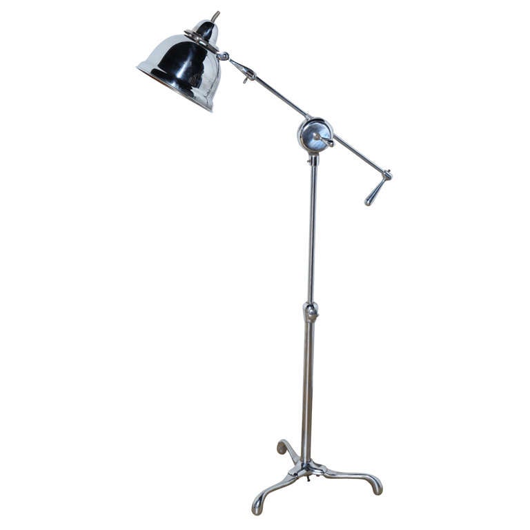 Club Health Products Stehlampe aus Nickel mit Henkel und kupferfarbenem, gefüttertem Schirm, 1930er Jahre im Angebot 2