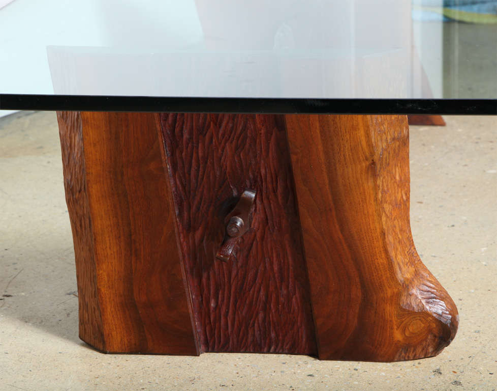 Mid-20th Century Phillip Lloyd Powell Sculpted Black Walnut, Cherry and Glass Coffee Table, 1960s For Sale