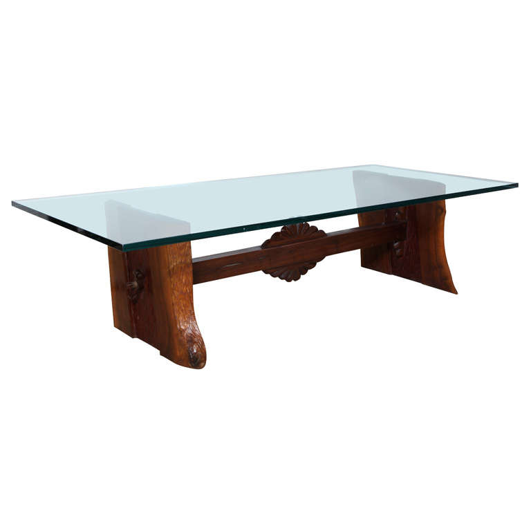 Phillip Lloyd Powell Sculpted Black Walnut, Cherry and Glass Coffee Table, 1960s For Sale