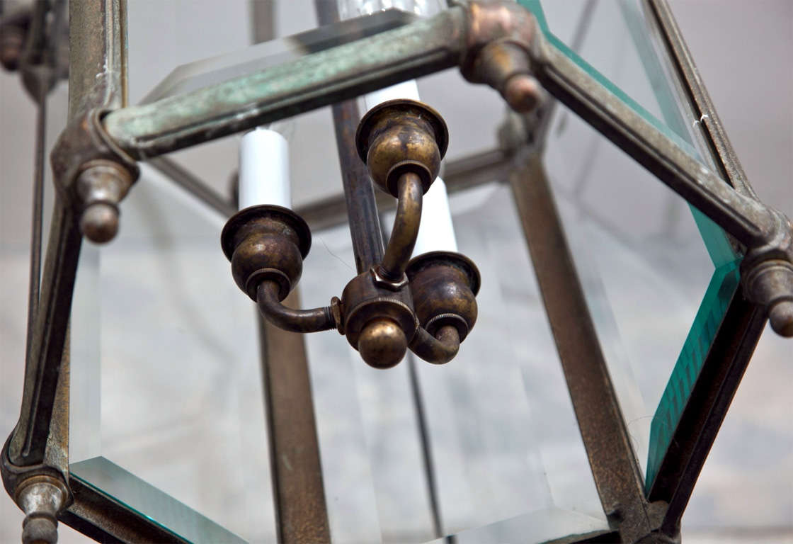 Beveled English Regency-Style Bronze Center Hall Lantern