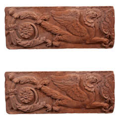 Pair of Opposing Terracotta Cast Stone Griffin Wall Plaques