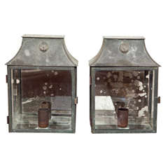 Pair Diminutive Mirrored Copper Wall Lanterns