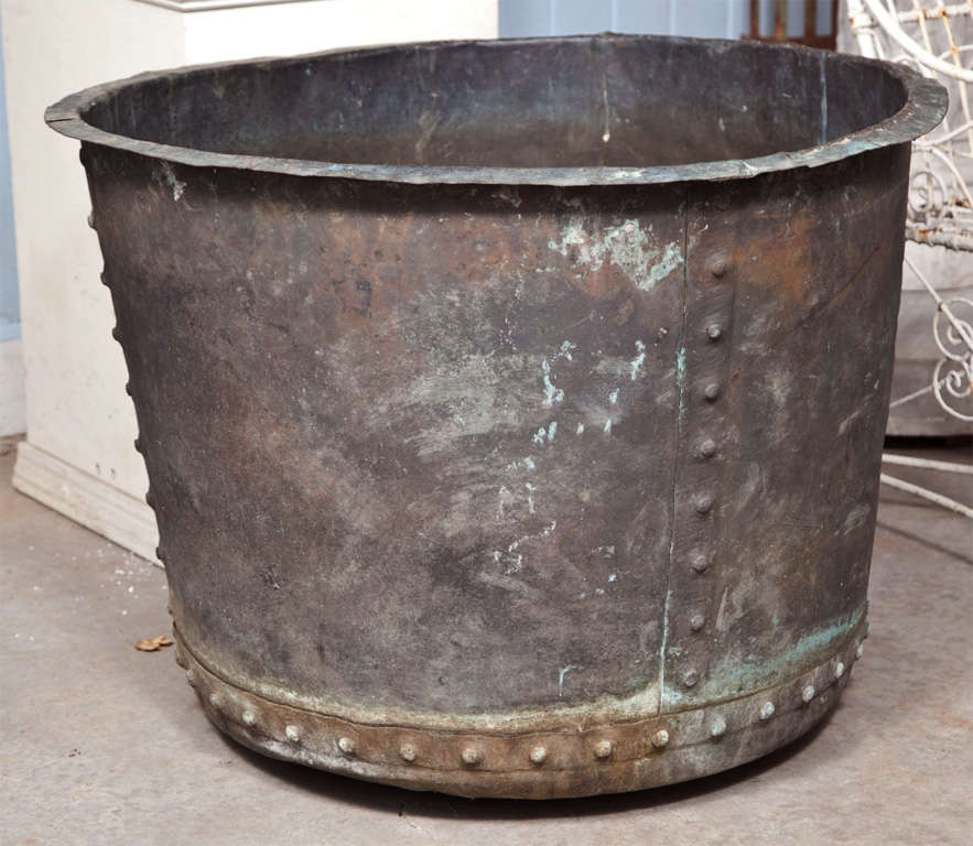 This is the largest copper we have ever seen and no doubt could fit the entire extended household's laundry in it at once.  Originally used to boil clothes, we up-cycle large coppers as tree planters, fountains, or table bases.  This one has a