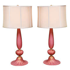 A Pair Of Pink Murano Glass Lamps