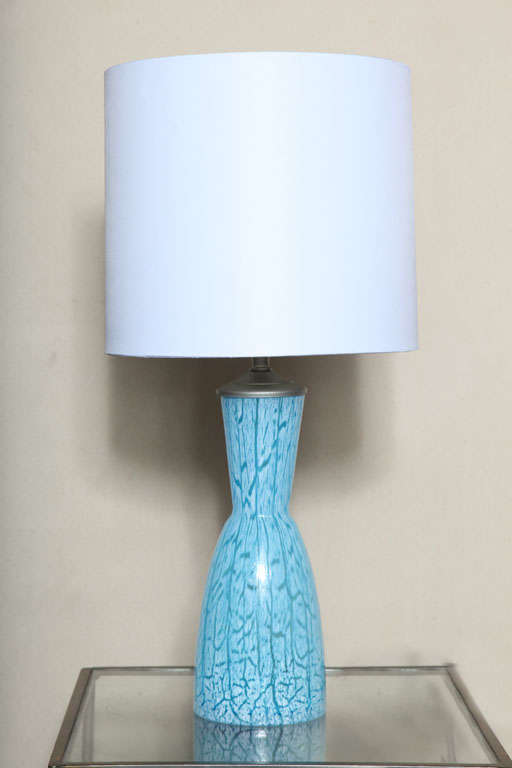 These irregularly patterned murano glass lamps are with linen shades (10 x 10 x 11), 3-way 100 watts.