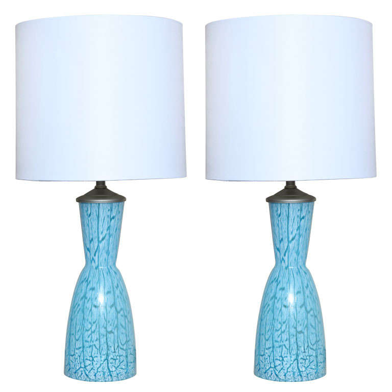 Pair of  Turquiose Murano Glass Lamps