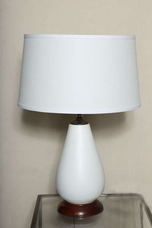 Pair of  Mid Century Walnut and Ceramic Lamps