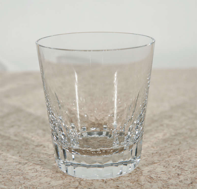 Handsome set of four cut crystal Baccarat tumblers in mint condition.  Baccarat- Made in France etched on bottom of each glass.