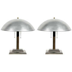 Pair of Deco Machine Age Metal Table Lamps