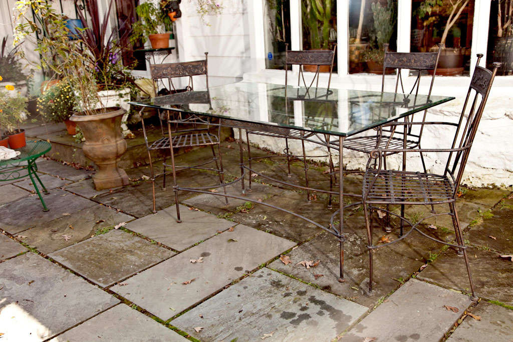 American Wrought  Iron  Dining  Table With 5  Armchairs For Sale