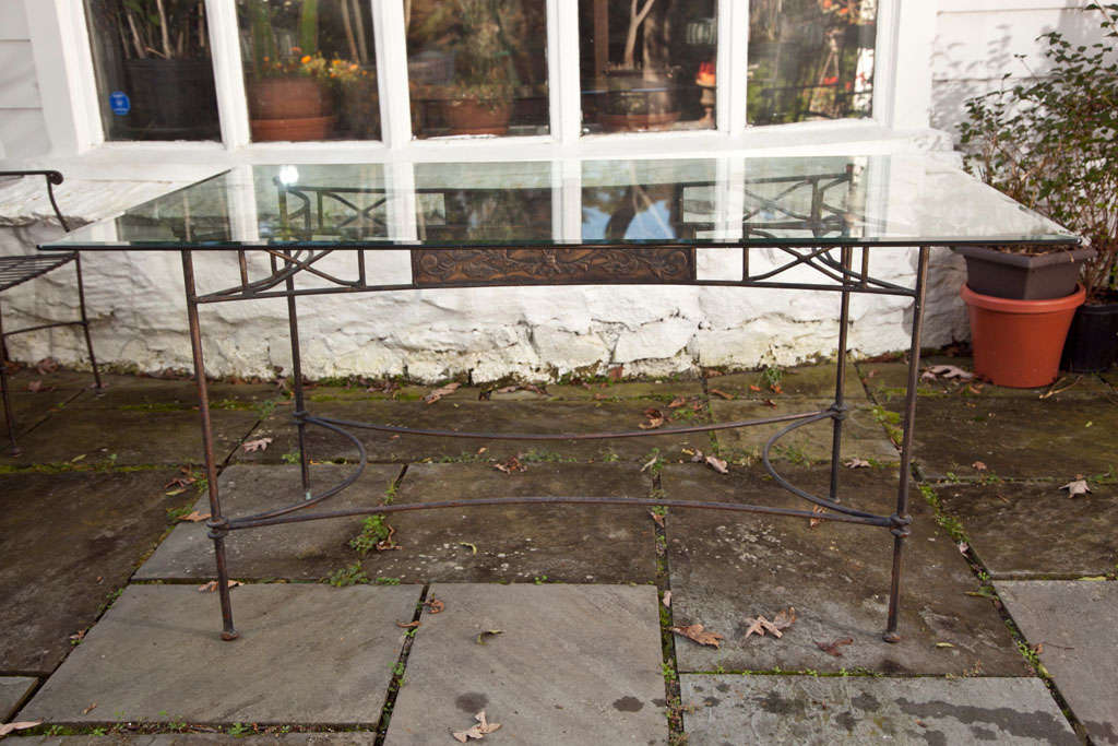 Mid-20th Century Wrought  Iron  Dining  Table With 5  Armchairs For Sale