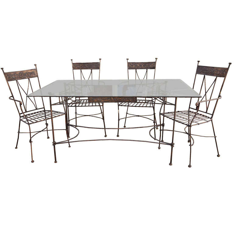 Wrought  Iron  Dining  Table With 5  Armchairs For Sale