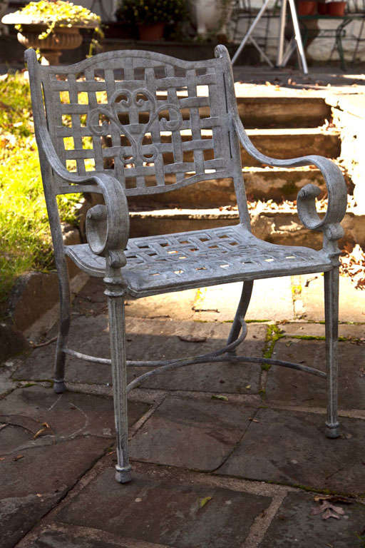 Cast  Metal  Table And  Two Chairs For Sale 2