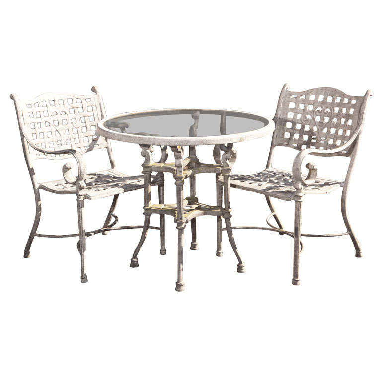 Cast  Metal  Table And  Two Chairs For Sale