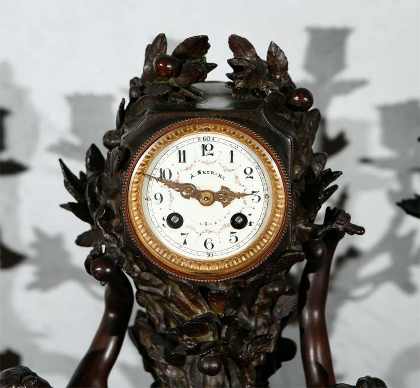 Large Antique French Clock Set with Pr of Candelabra In Good Condition For Sale In Culver City, CA