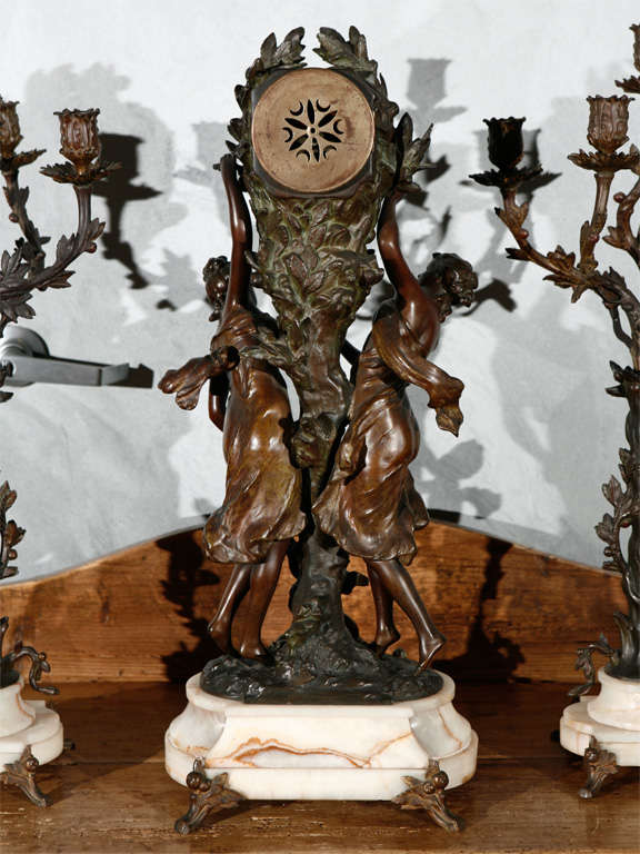 Large Antique French Clock Set with Pr of Candelabra For Sale 3