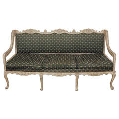 Antique French painted and carved settee. Louis XV style.