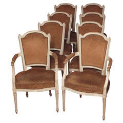 Set of 8 Antique French painted Louis XVI style dining chairs.