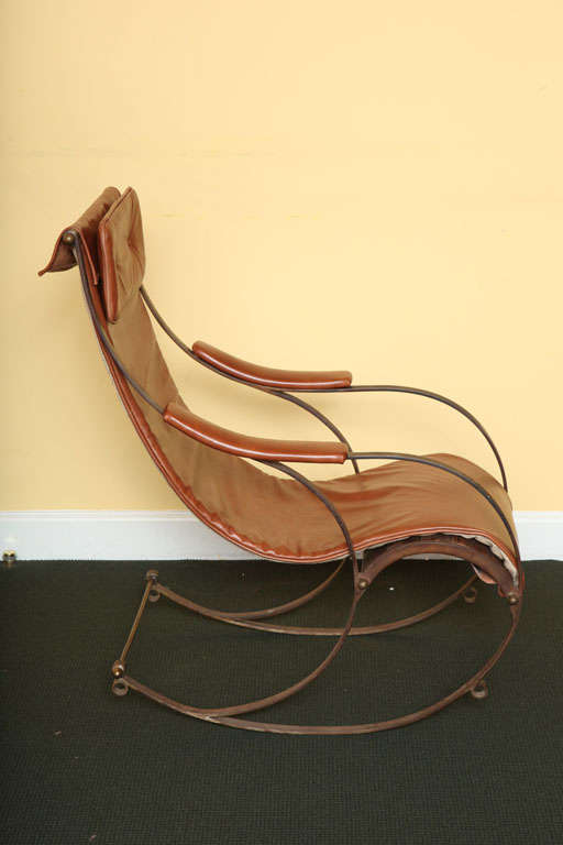 English Early Victorian Steel And leather Rocking Chair For Sale
