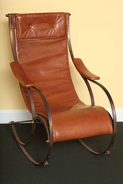 19th Century Early Victorian Steel And leather Rocking Chair For Sale