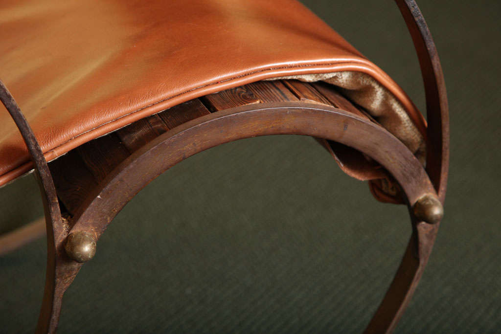 Early Victorian Steel And leather Rocking Chair For Sale 3