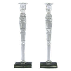 Antique Monumental Steuben Candlesticks with Square Base