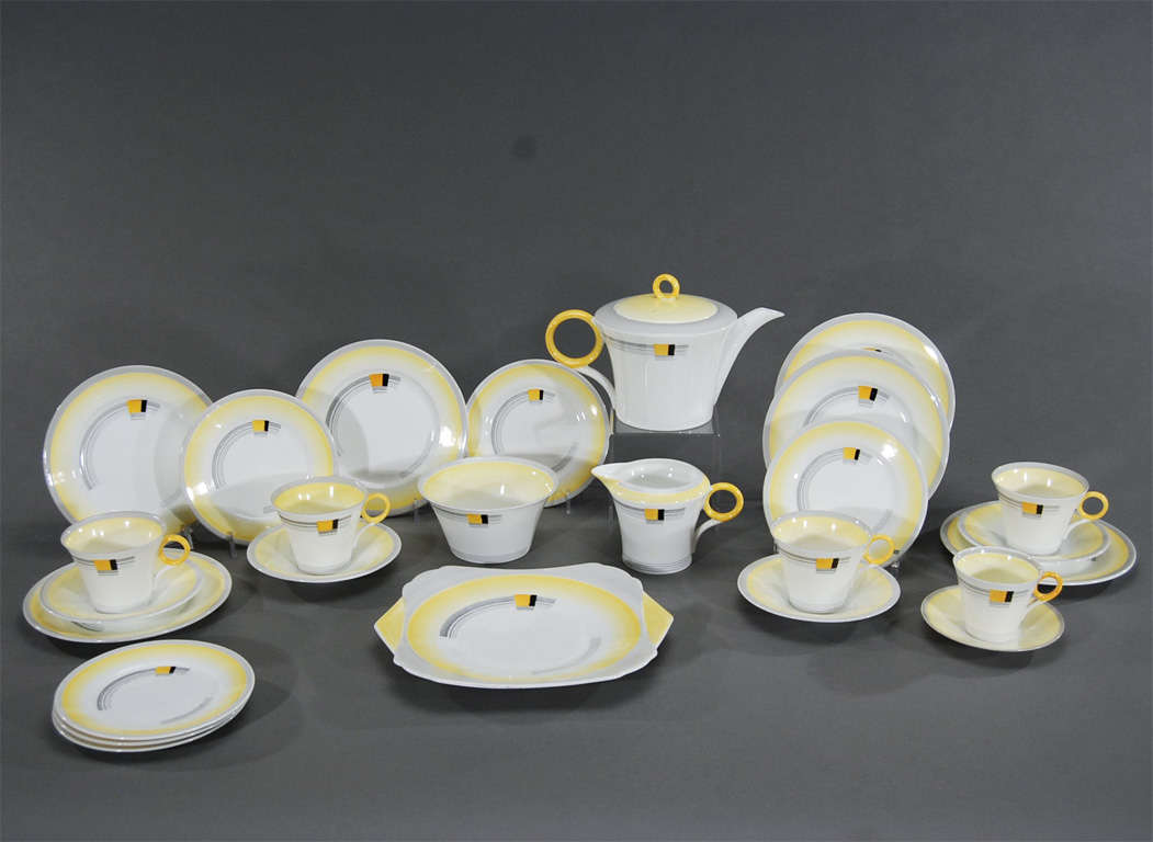 Paste Art Deco Shelley Complete Tea Set for 4 + For Sale