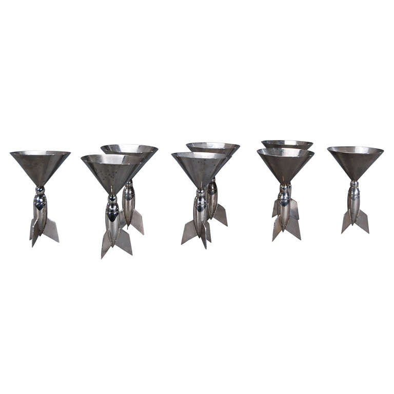 Set of 8 Art Deco Style "Rocket" Martini Glasses