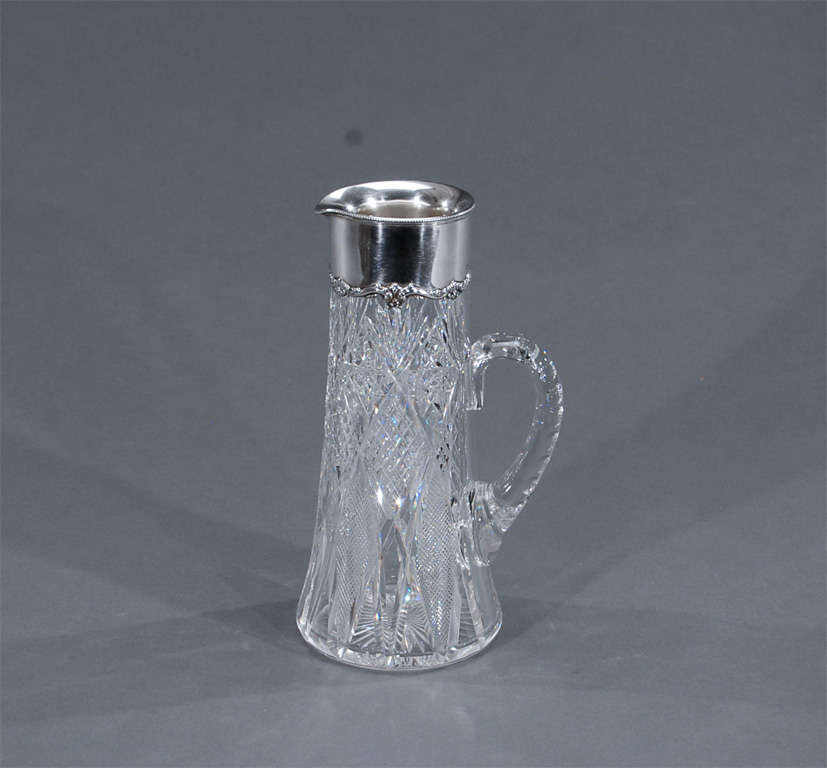 Cut Glass & Sterling Silver Cocktail Pitcher with Spoon by Hawkes