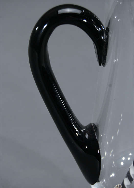 American Handblown Art Deco Black and Crystal Martini Pitcher with Stirrer
