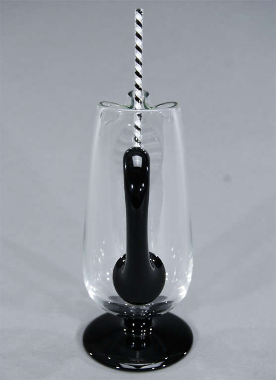 Handblown Art Deco Black and Crystal Martini Pitcher with Stirrer 1