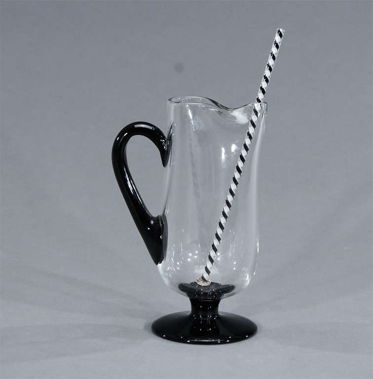 Handblown Art Deco Black and Crystal Martini Pitcher with Stirrer 2