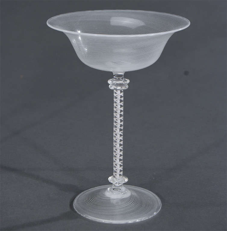 Italian Set of 4 Cenedese Hand Blown White Swirl Venetian Toasting Goblets