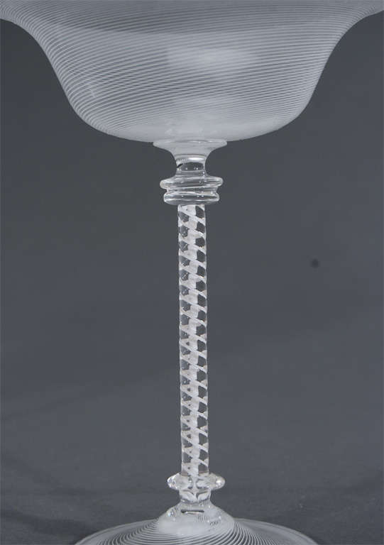 Mid-20th Century Set of 4 Cenedese Hand Blown White Swirl Venetian Toasting Goblets