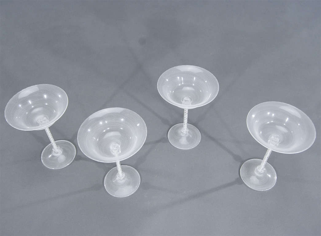 Set of 4 Cenedese Hand Blown White Swirl Venetian Toasting Goblets 2