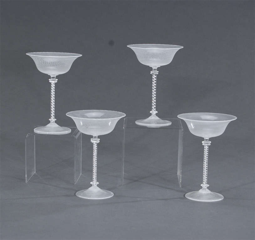 Set of 4 Cenedese Hand Blown White Swirl Venetian Toasting Goblets 4