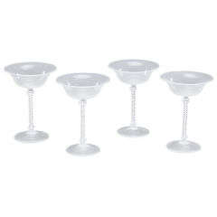 Set of 4 Cenedese Hand Blown White Swirl Venetian Toasting Goblets