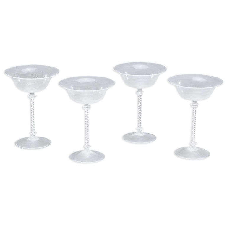 Set of 4 Cenedese Hand Blown White Swirl Venetian Toasting Goblets